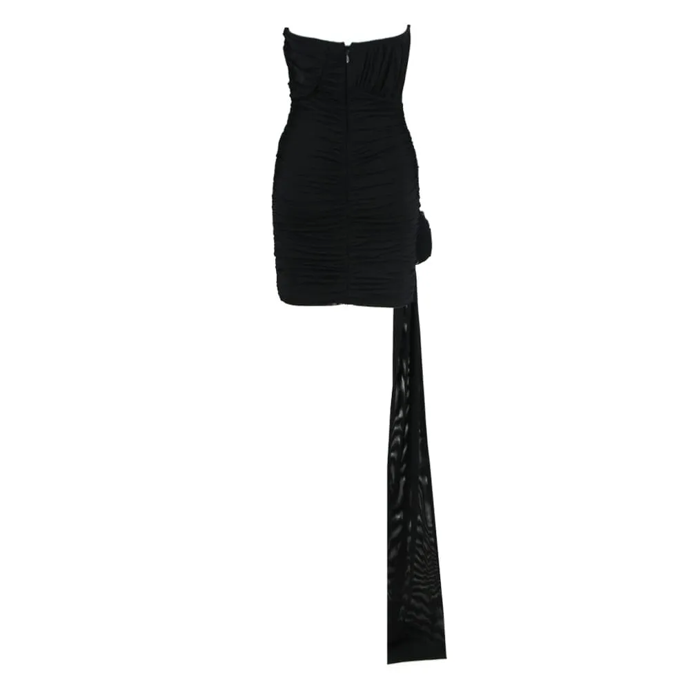 3D FLOWER STRAPLESS MINI DRESS IN BLACK Gloria Lanvin