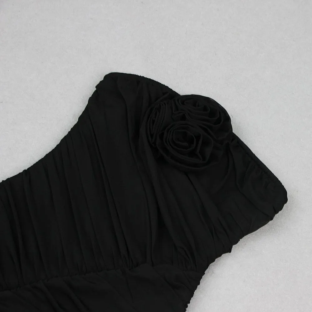 3D FLOWER STRAPLESS MINI DRESS IN BLACK Gloria Lanvin