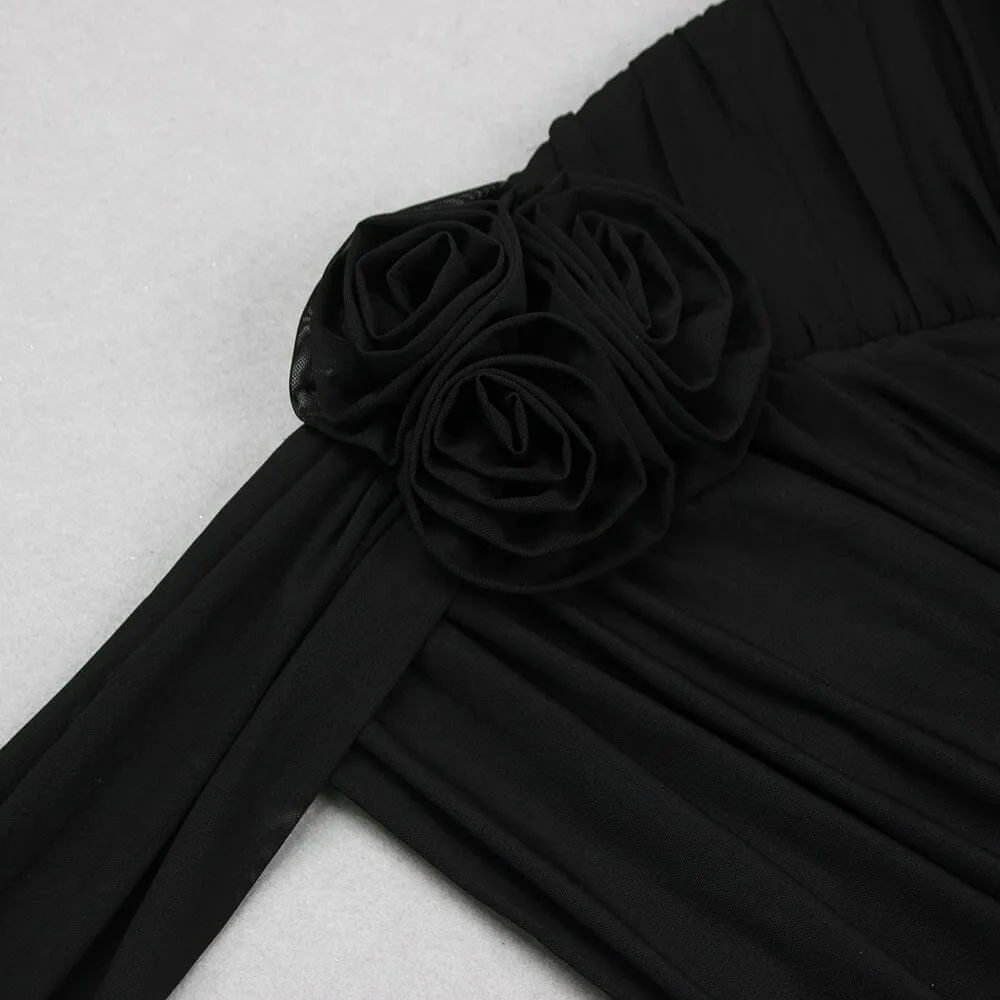 3D FLOWER STRAPLESS MINI DRESS IN BLACK Gloria Lanvin