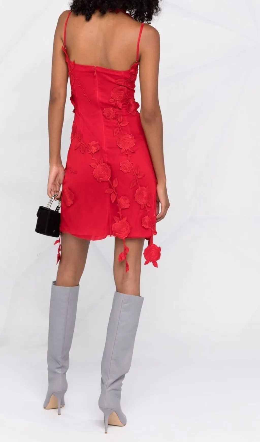 3D FLOWER SUSPENDER DRESS IN RED Gloria Lanvin