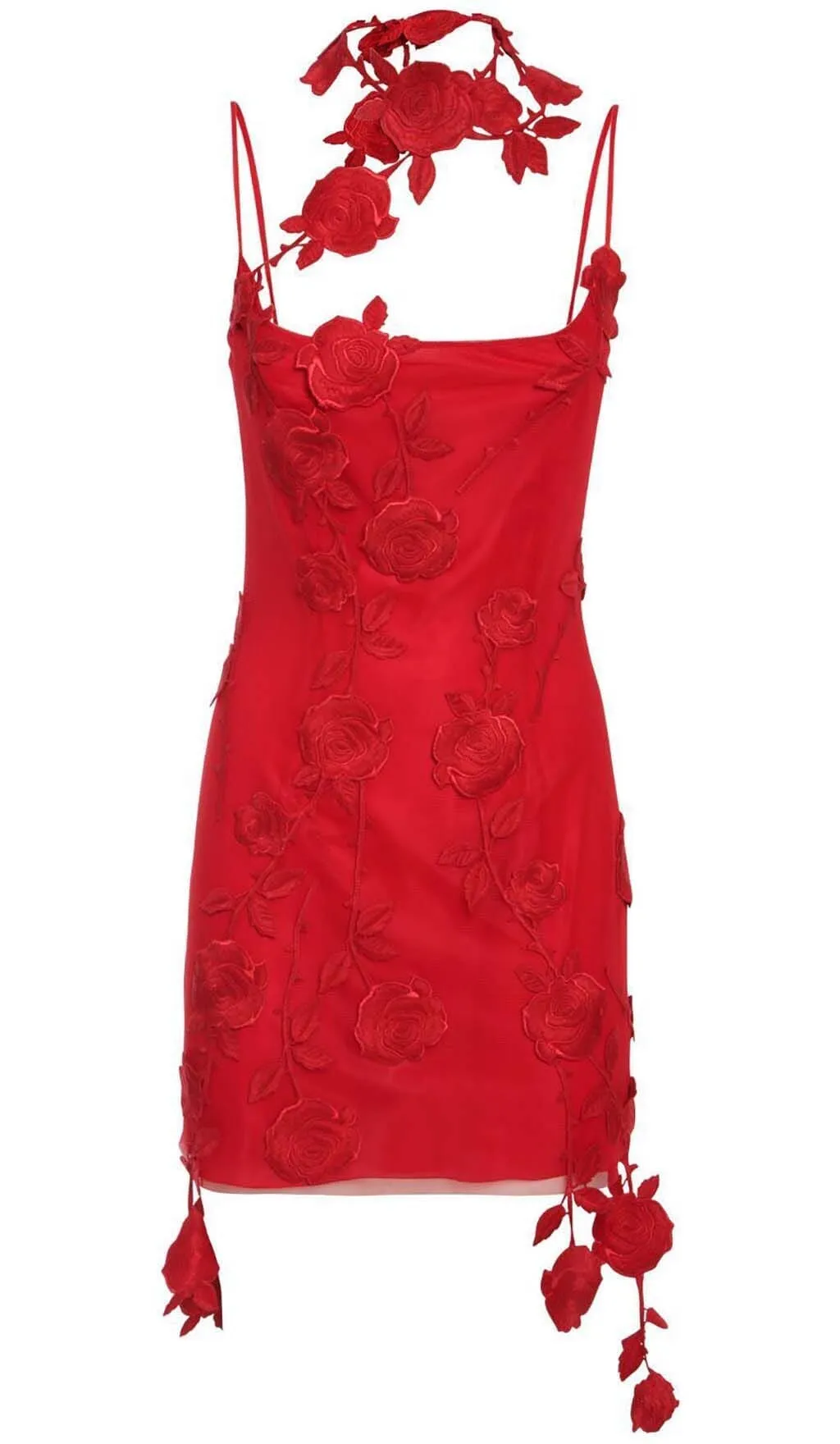 3D FLOWER SUSPENDER DRESS IN RED Gloria Lanvin