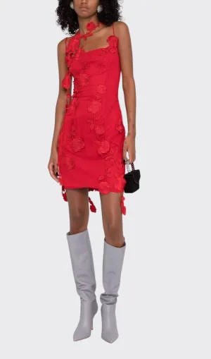 3D FLOWER SUSPENDER DRESS IN RED Gloria Lanvin