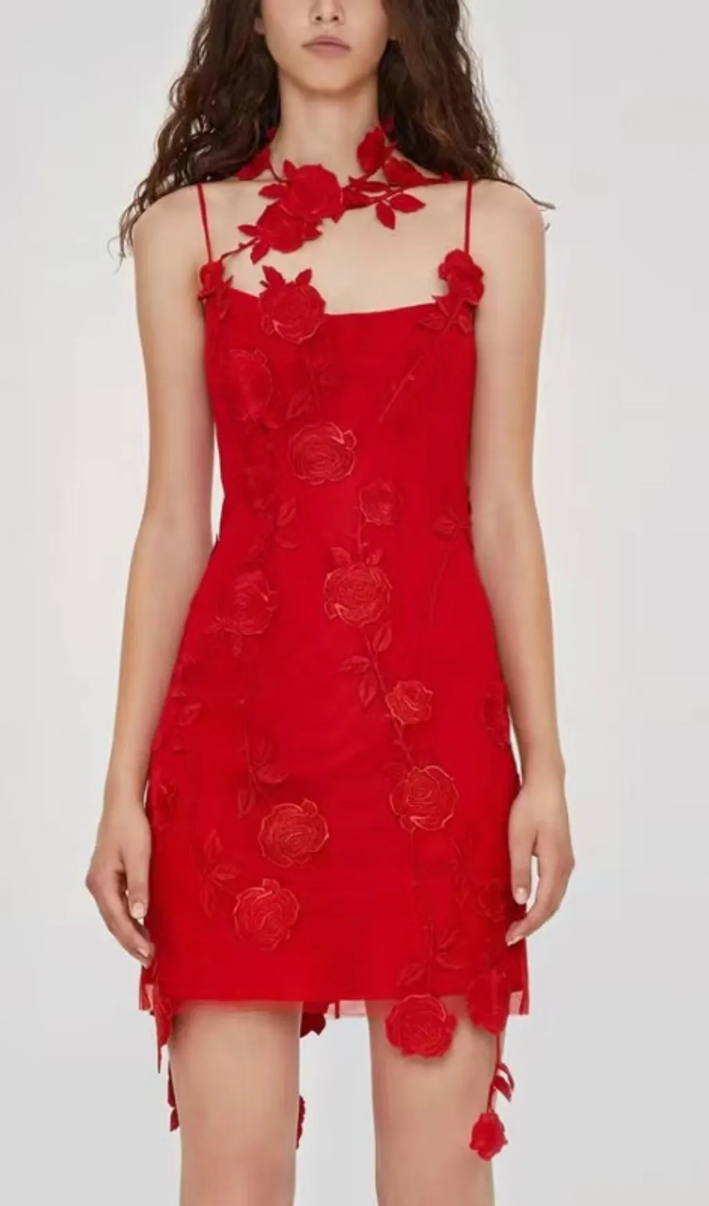 3D FLOWER SUSPENDER DRESS IN RED Gloria Lanvin