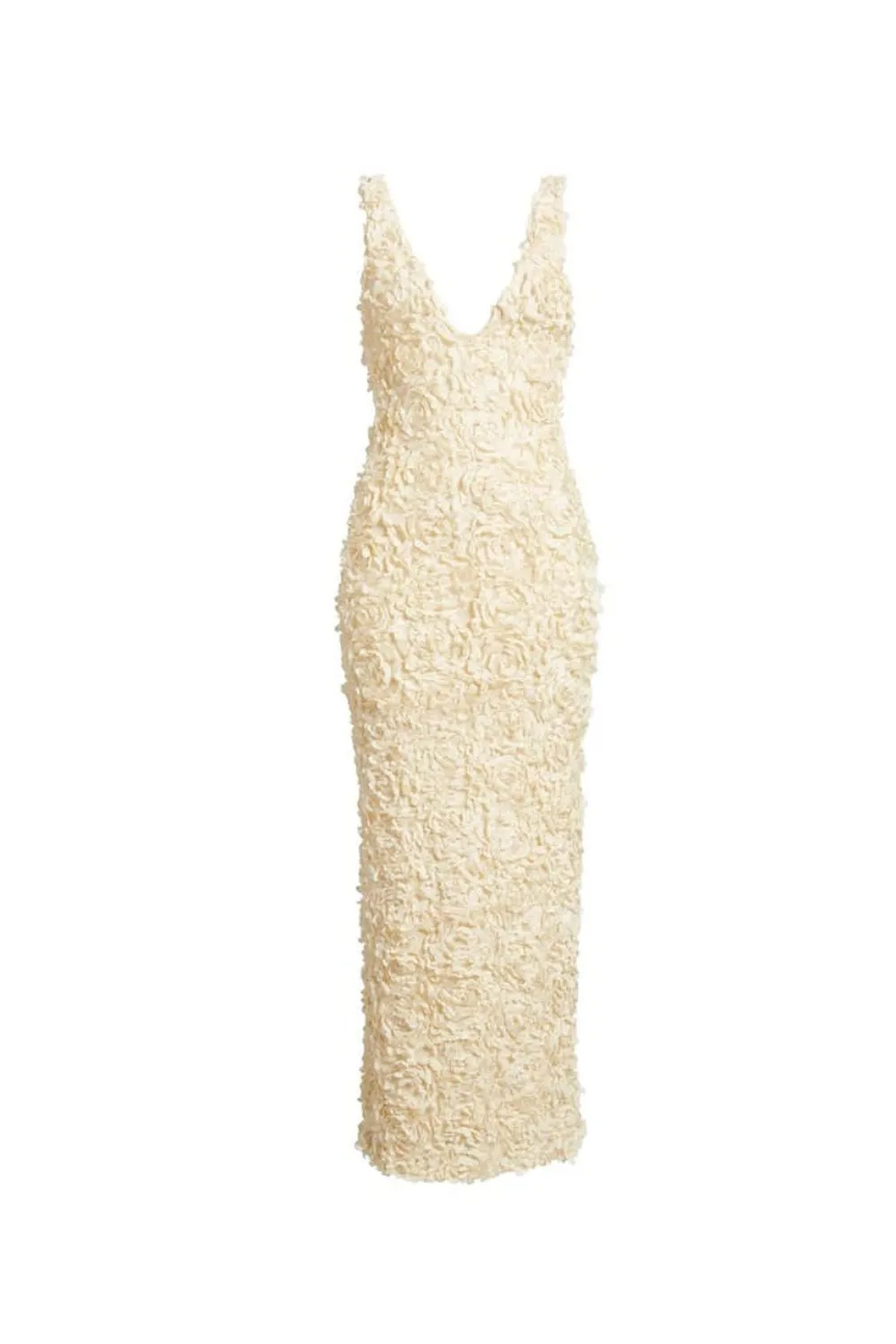 3d rose appliqus Maxi Dress in beige Gloria Lanvin