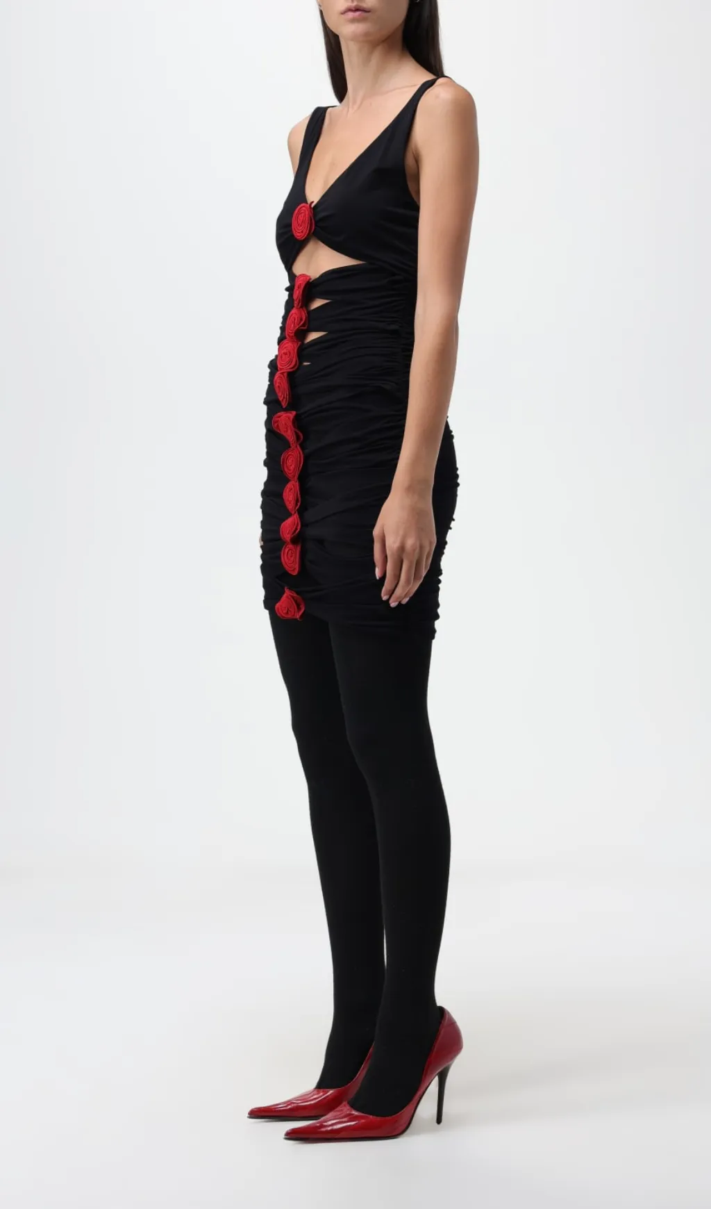 3D ROSES FLOWER BLACK STRETCH VISCOSE JERSEY MINI DRESS Gloria Lanvin
