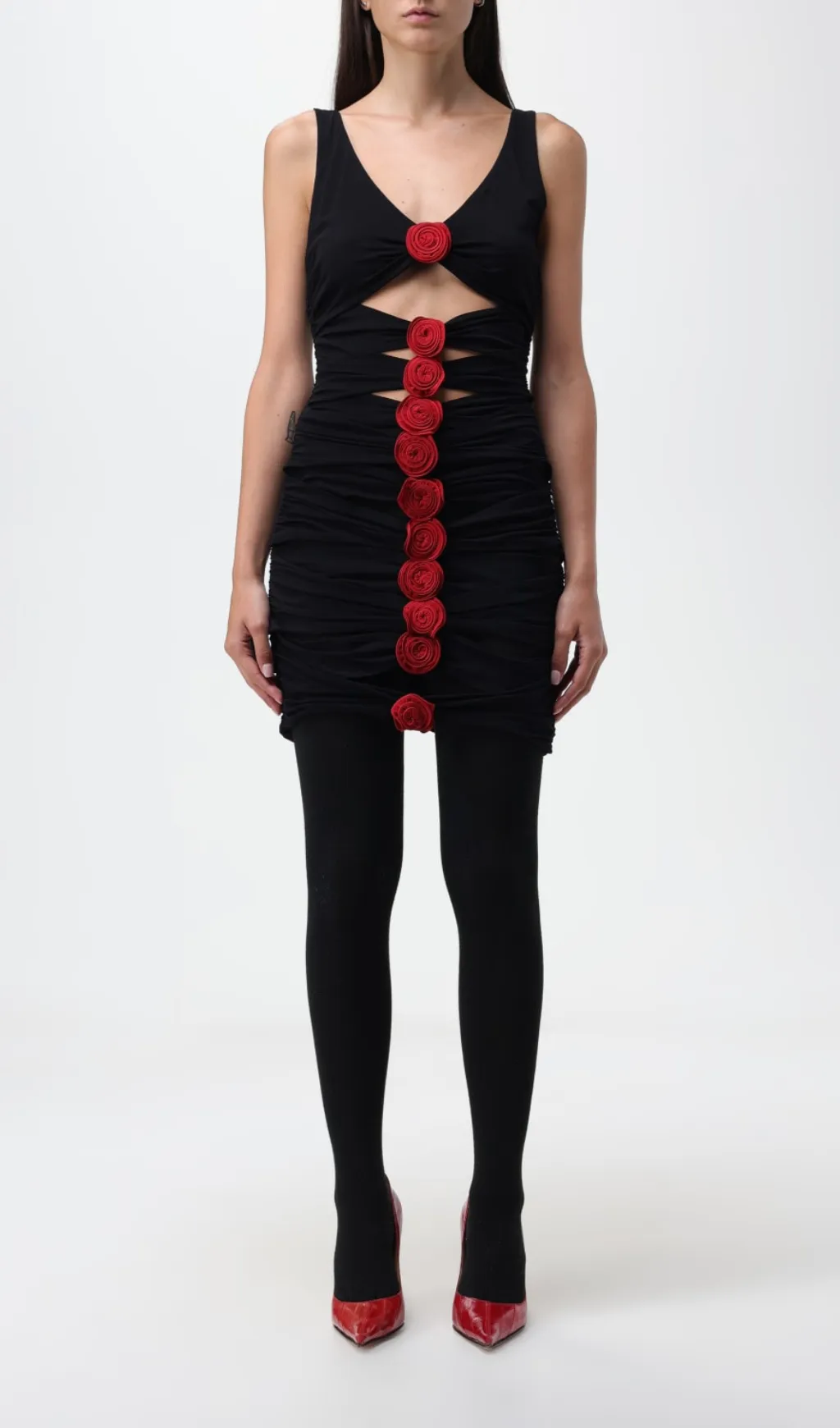 3D ROSES FLOWER BLACK STRETCH VISCOSE JERSEY MINI DRESS Gloria Lanvin