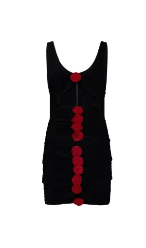 3D ROSES FLOWER BLACK STRETCH VISCOSE JERSEY MINI DRESS Gloria Lanvin