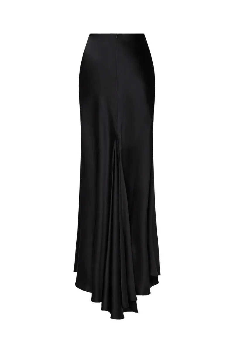 3D WHITE FLOWER ONE-SHOULDER MAXI DRESS IN BLACK Gloria Lanvin