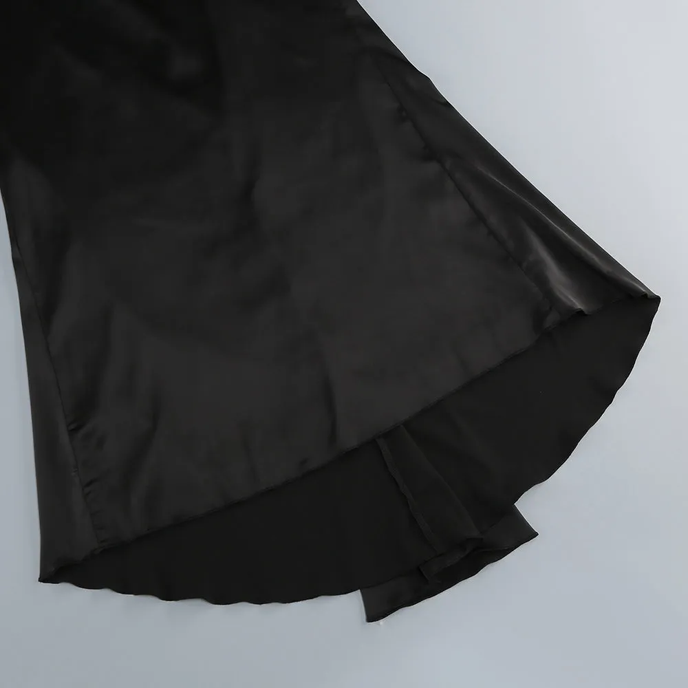 3D WHITE FLOWER ONE-SHOULDER MAXI DRESS IN BLACK Gloria Lanvin
