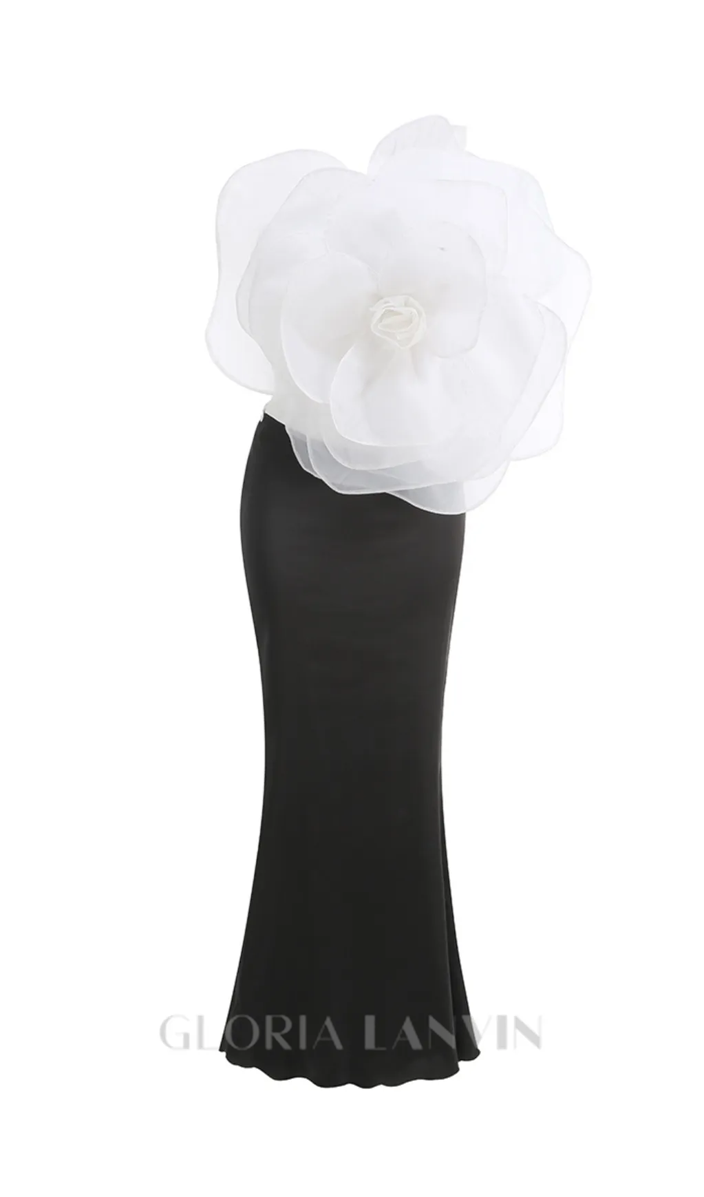 3D WHITE FLOWER ONE-SHOULDER MAXI DRESS IN BLACK Gloria Lanvin