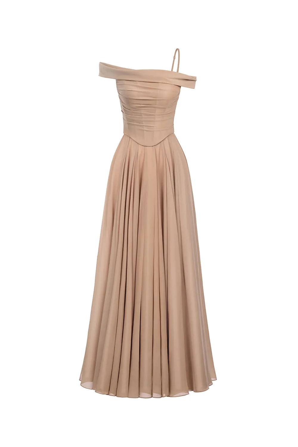 A-line Draped Chiffon maxi Dress in nude Gloria Lanvin