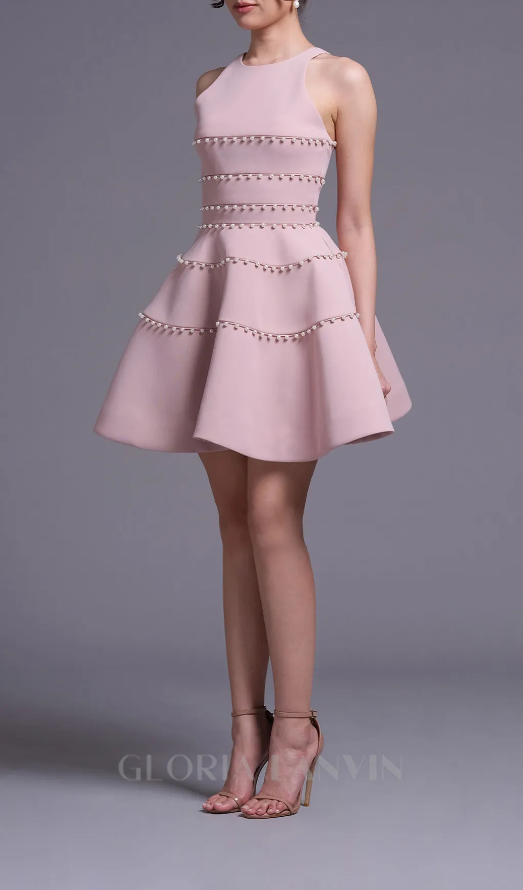 A-LINE MINIDRESS WITH PEARL DETAIL IN PINK Gloria Lanvin