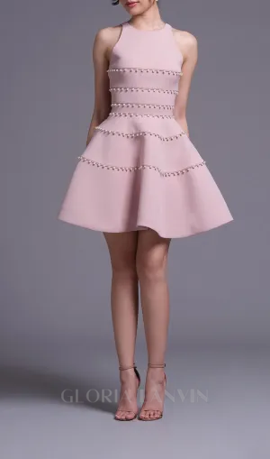 A-LINE MINIDRESS WITH PEARL DETAIL IN PINK Gloria Lanvin