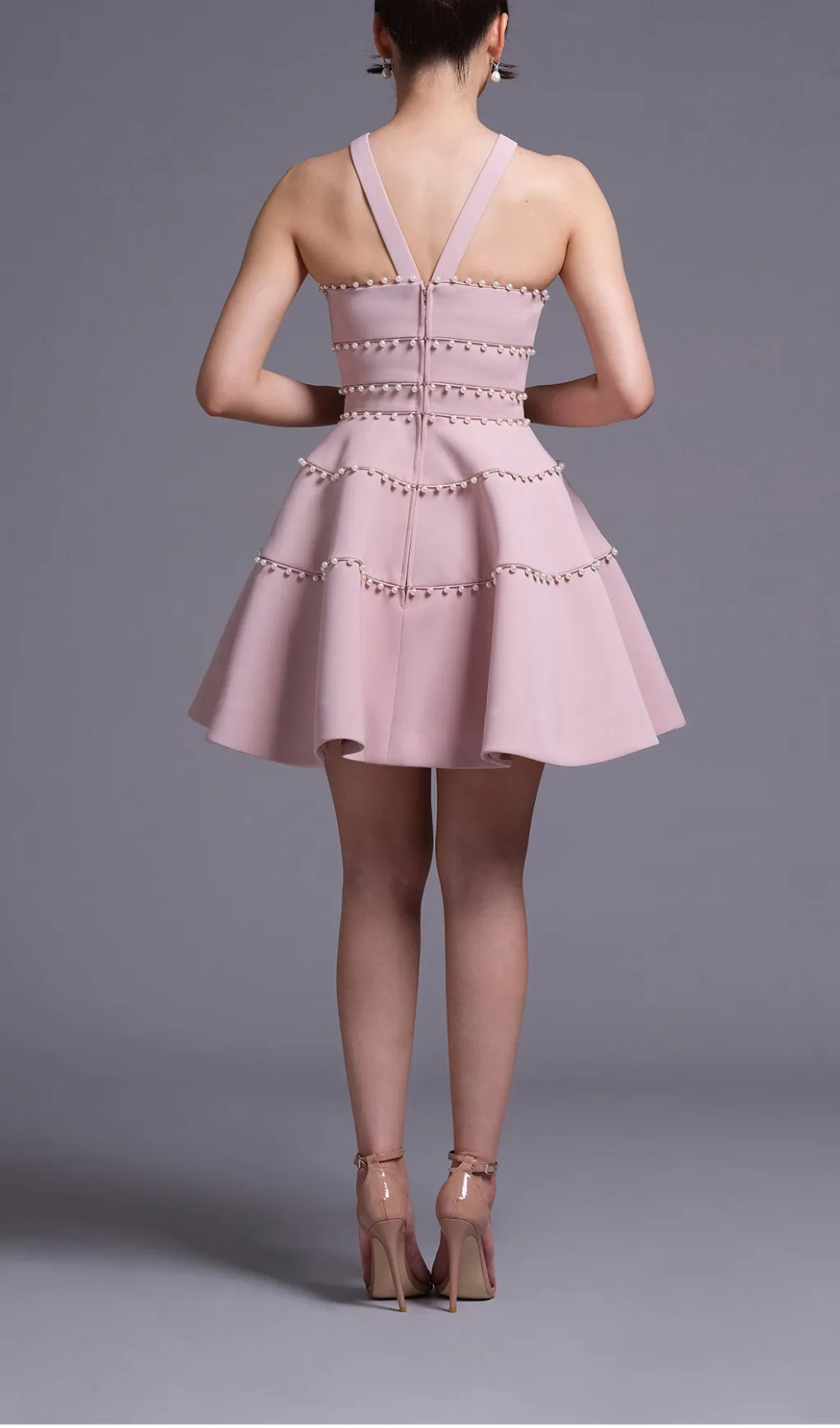 A-LINE MINIDRESS WITH PEARL DETAIL IN PINK Gloria Lanvin