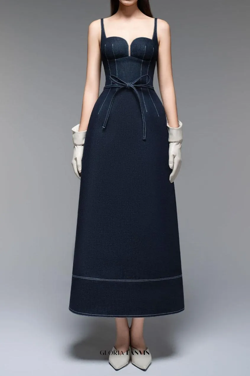 A-line Sleeveless Denim Midi Dress in blue Gloria Lanvin