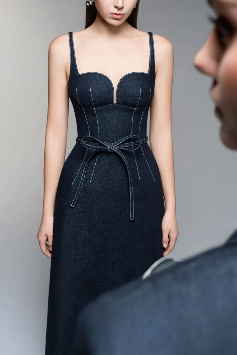 A-line Sleeveless Denim Midi Dress in blue Gloria Lanvin