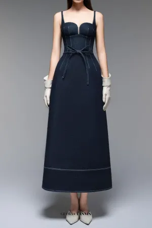 A-line Sleeveless Denim Midi Dress in blue Gloria Lanvin