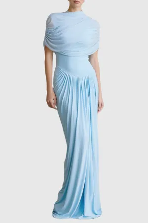 Aakifa Asymmetric Draped Maxi Dress in Baby blue Gloria Lanvin