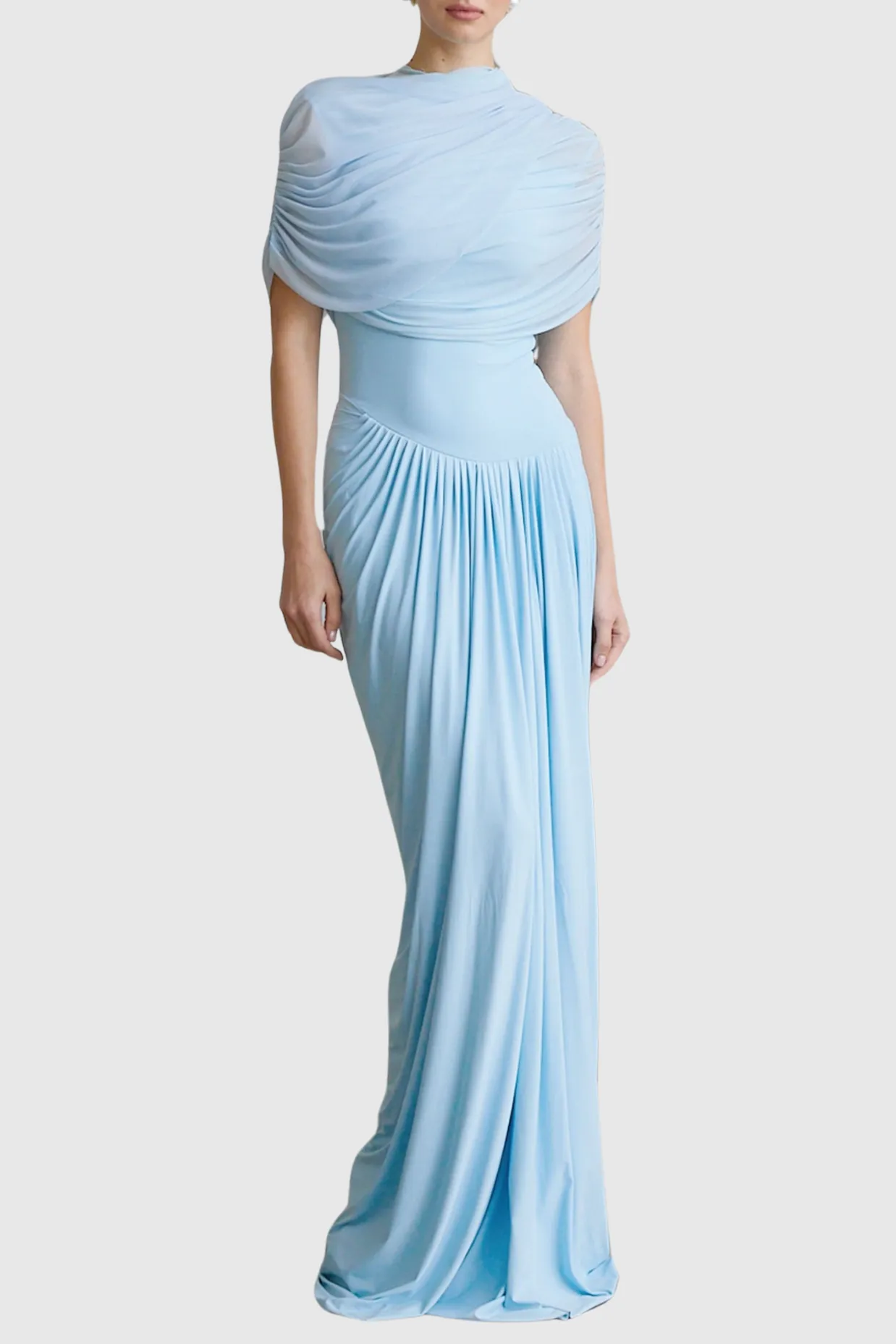 Aakifa Asymmetric Draped Maxi Dress in Baby blue Gloria Lanvin