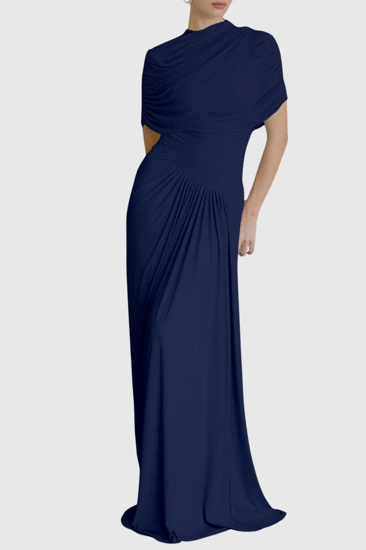 Aakifa Asymmetric Draped Maxi Dress in Navy blue Gloria Lanvin