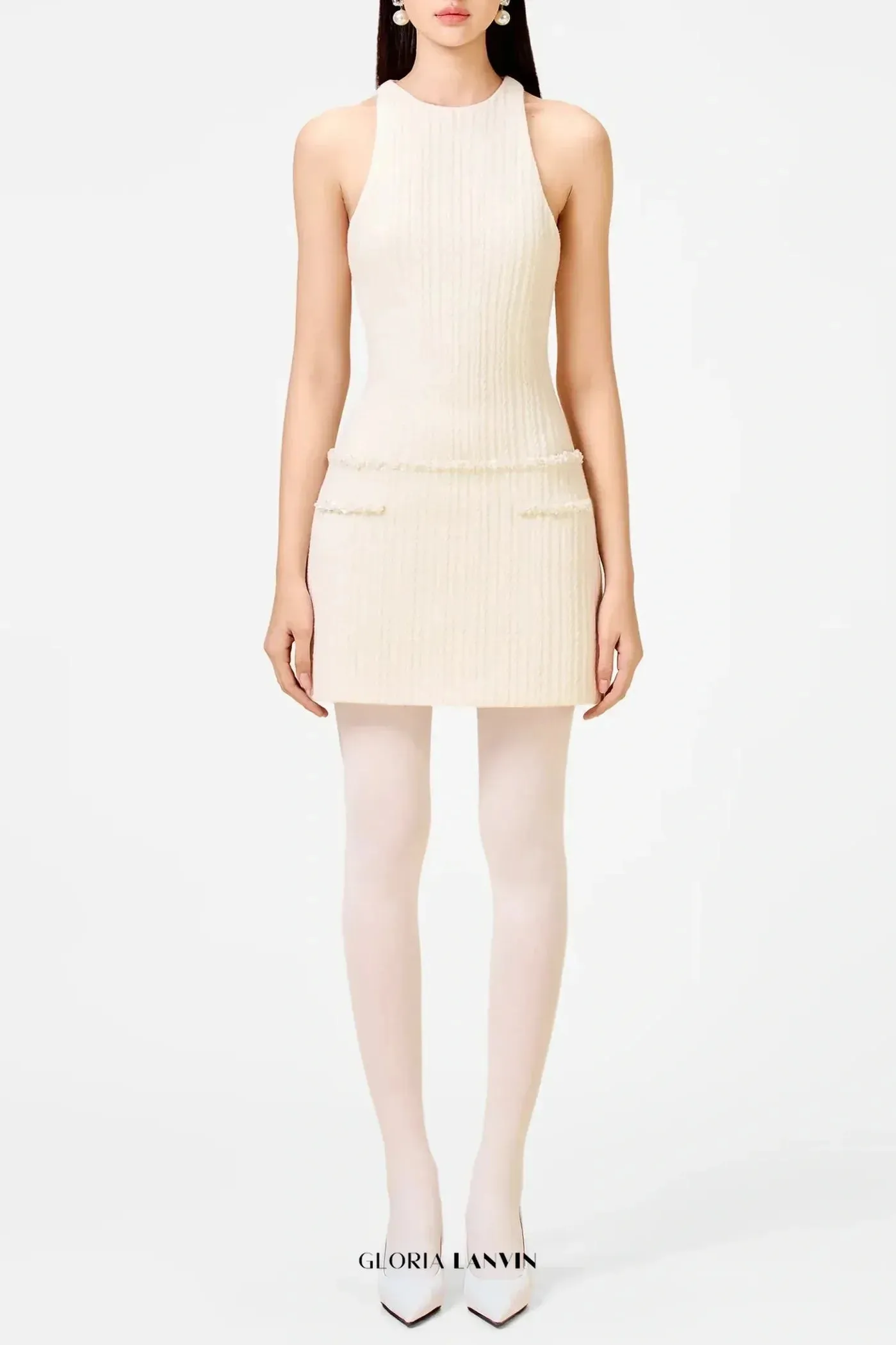 Abene Sleeveless Beaded Embellished Knit Mini Dress Gloria Lanvin
