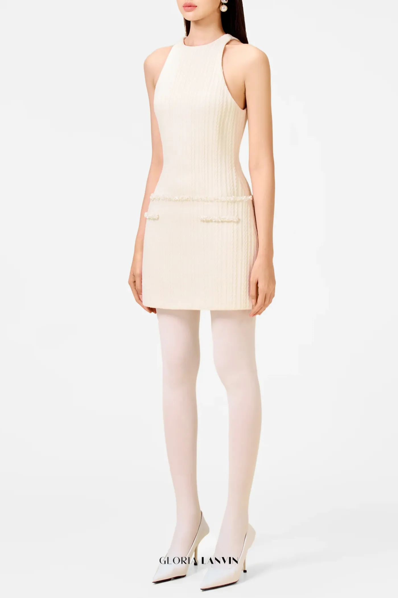 Abene Sleeveless Beaded Embellished Knit Mini Dress Gloria Lanvin