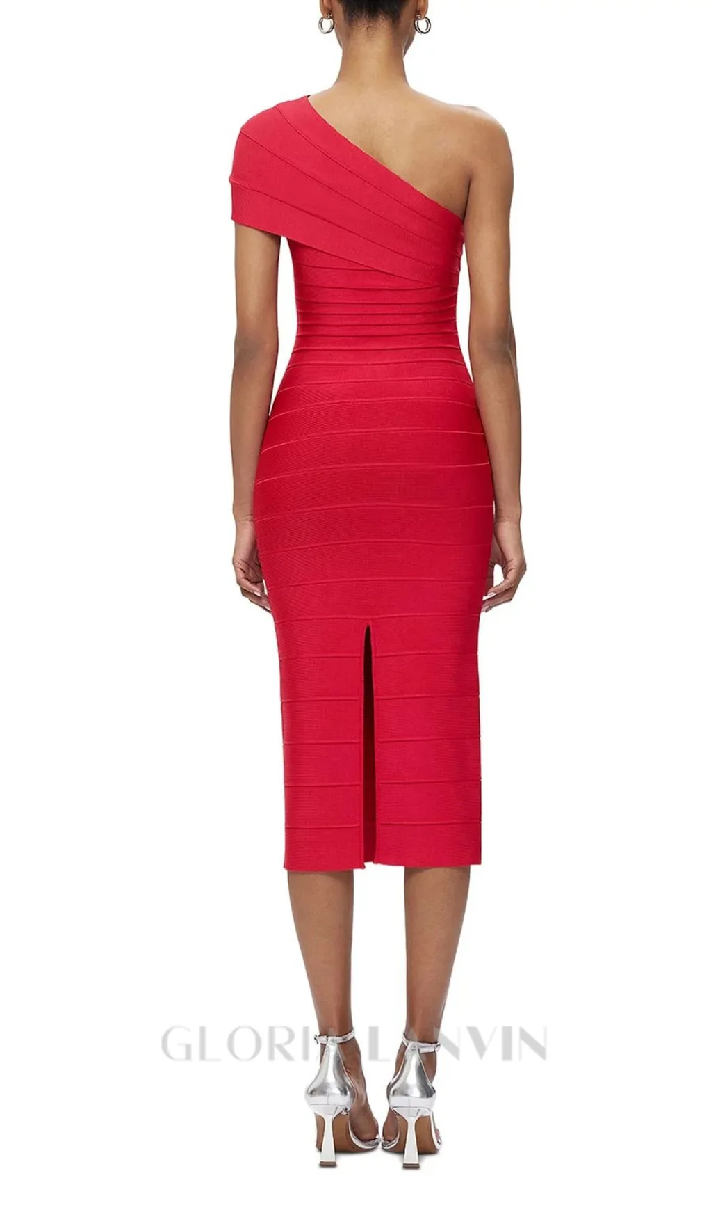 Abigail one-shoulder bandage midi Dress in rio red Gloria Lanvin