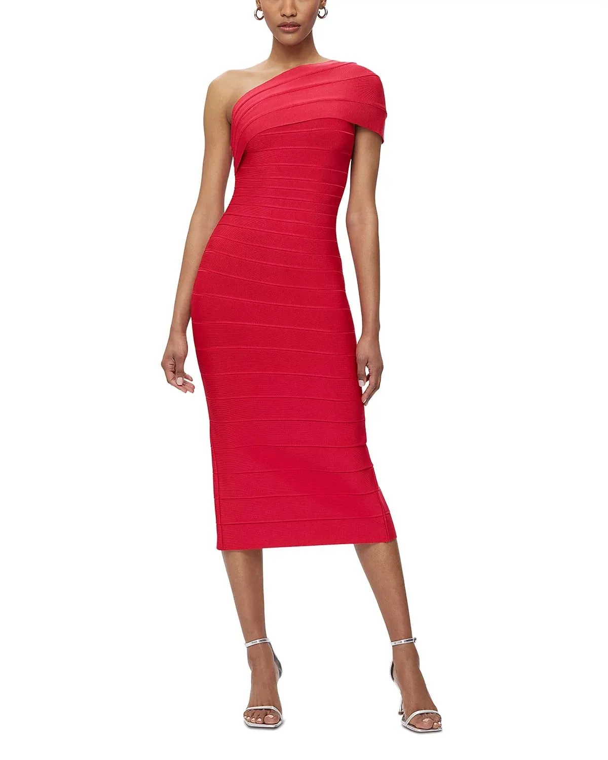 Abigail one-shoulder bandage midi Dress in rio red Gloria Lanvin