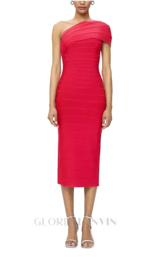 Abigail one-shoulder bandage midi Dress in rio red Gloria Lanvin