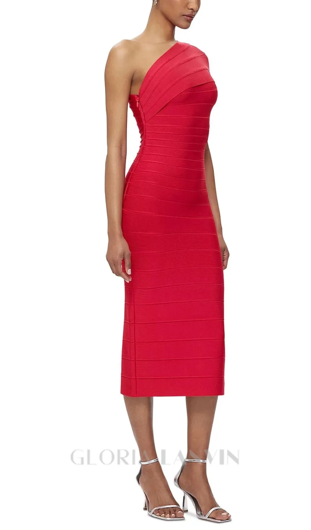 Abigail one-shoulder bandage midi Dress in rio red Gloria Lanvin