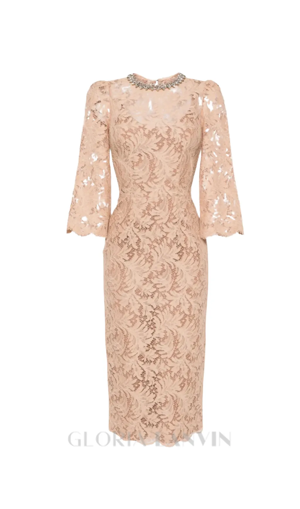 Acotas Lace Crystal-embellished Midi Dress in Nude Gloria Lanvin