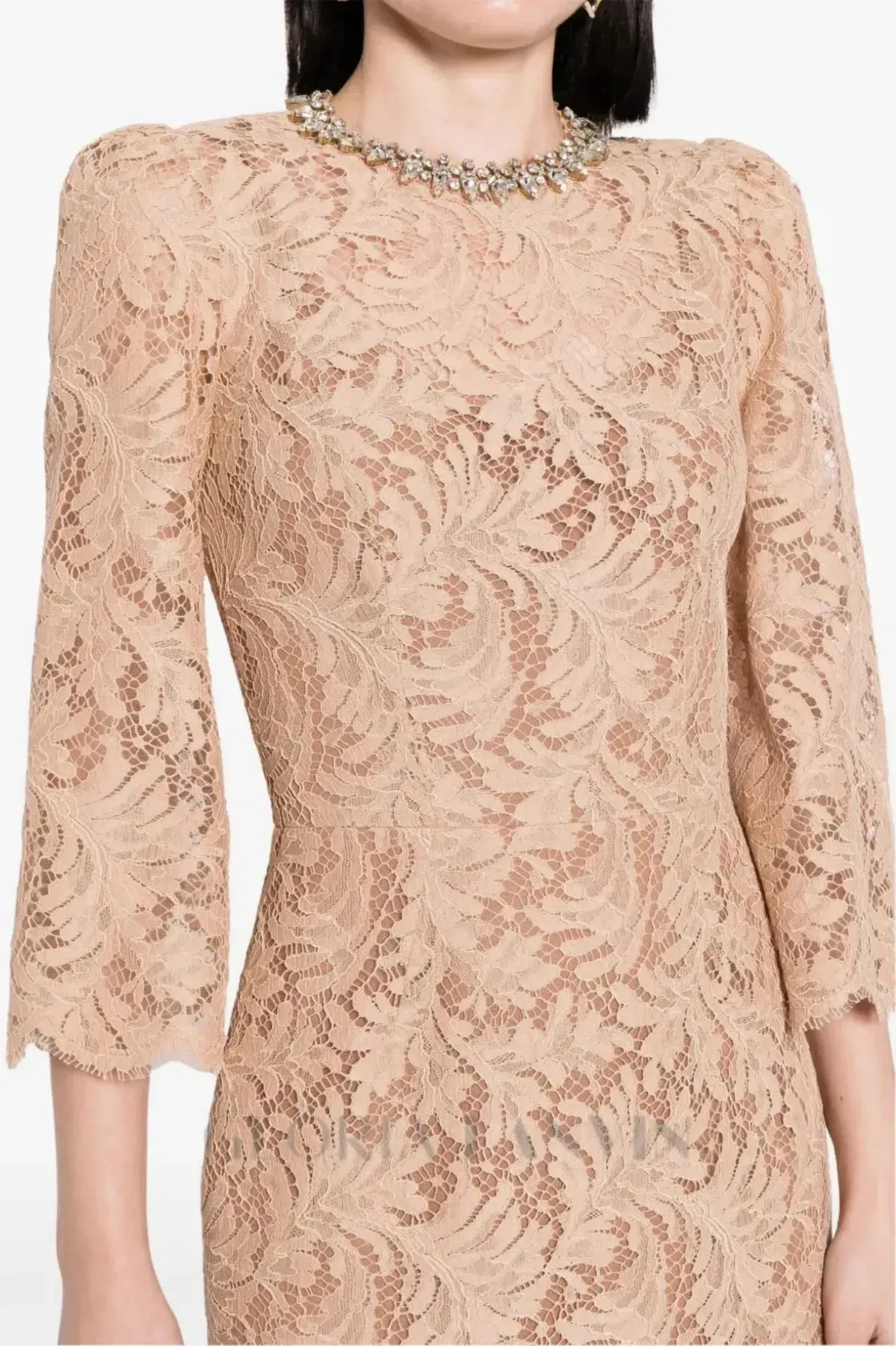 Acotas Lace Crystal-embellished Midi Dress in Nude Gloria Lanvin