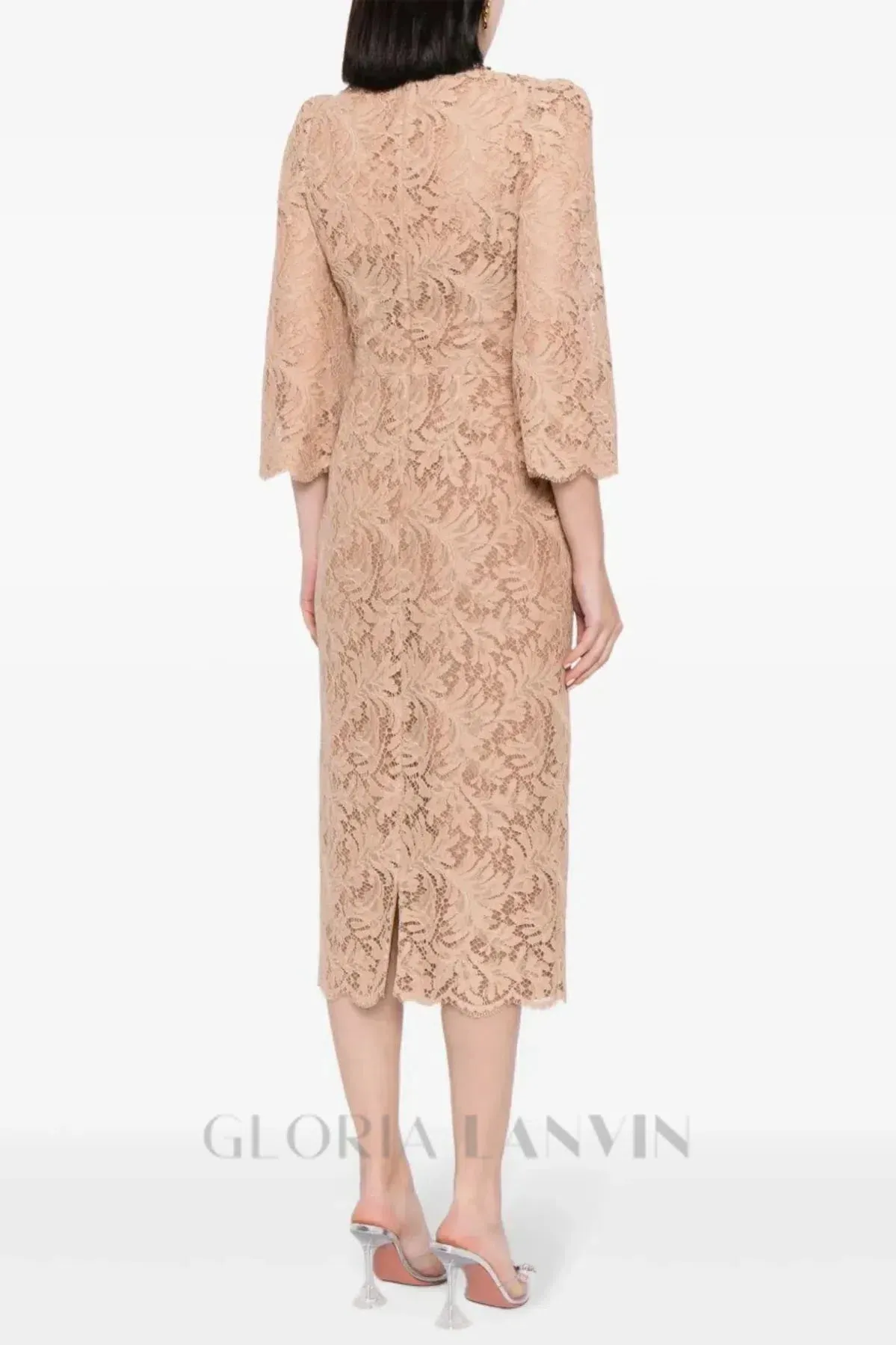 Acotas Lace Crystal-embellished Midi Dress in Nude Gloria Lanvin