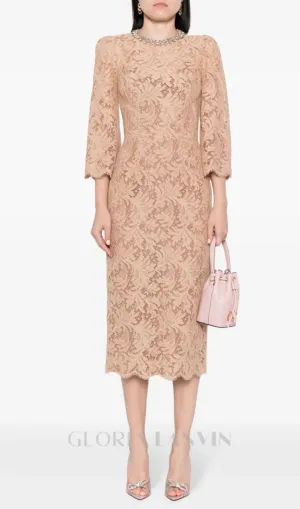 Acotas Lace Crystal-embellished Midi Dress in Nude Gloria Lanvin