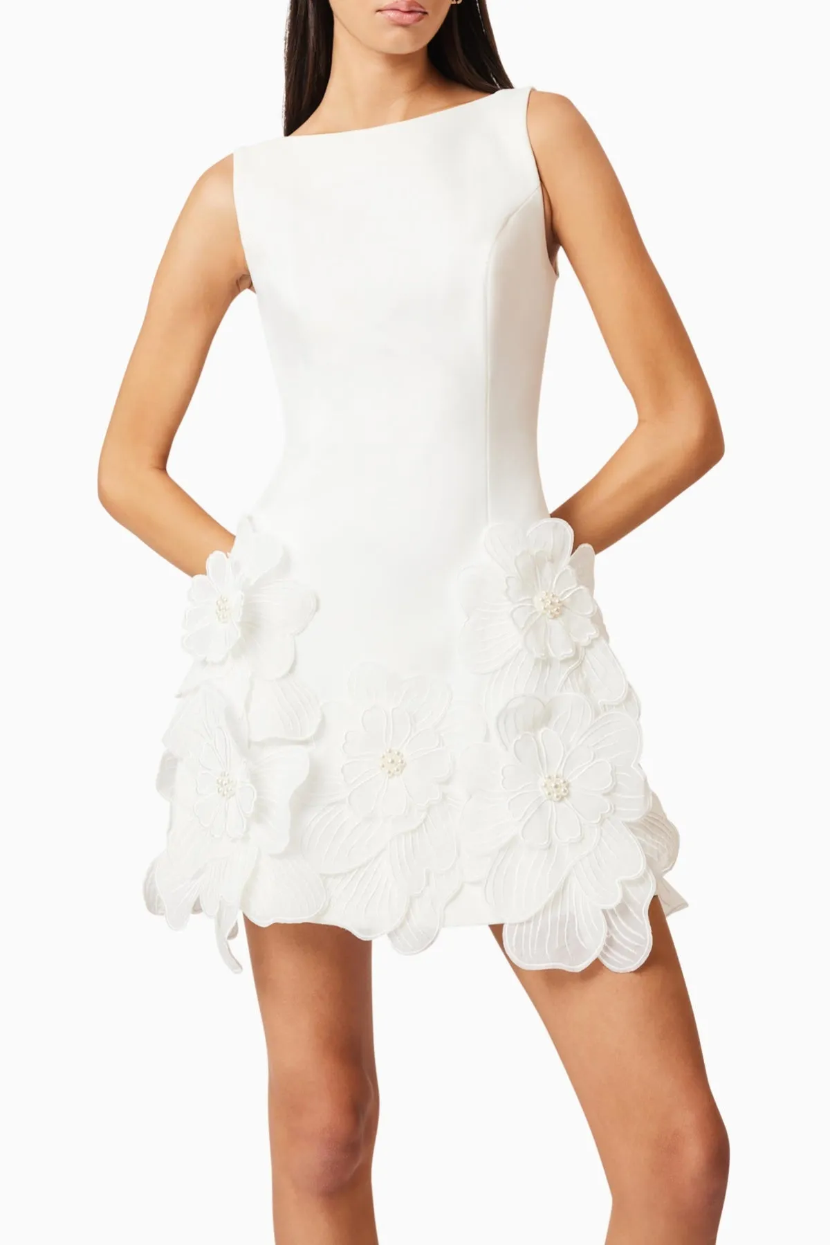Adalgisa Floral Appliqu Mini Dress in White Gloria Lanvin
