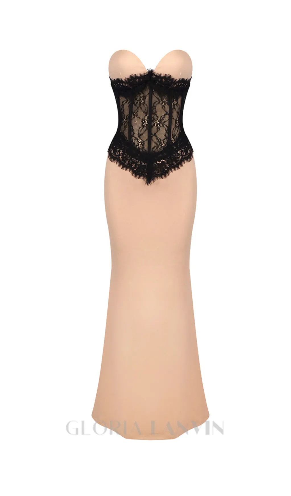 ADELE CREPE LACE CORSET MAXI DRESS IN BEIGE Gloria Lanvin