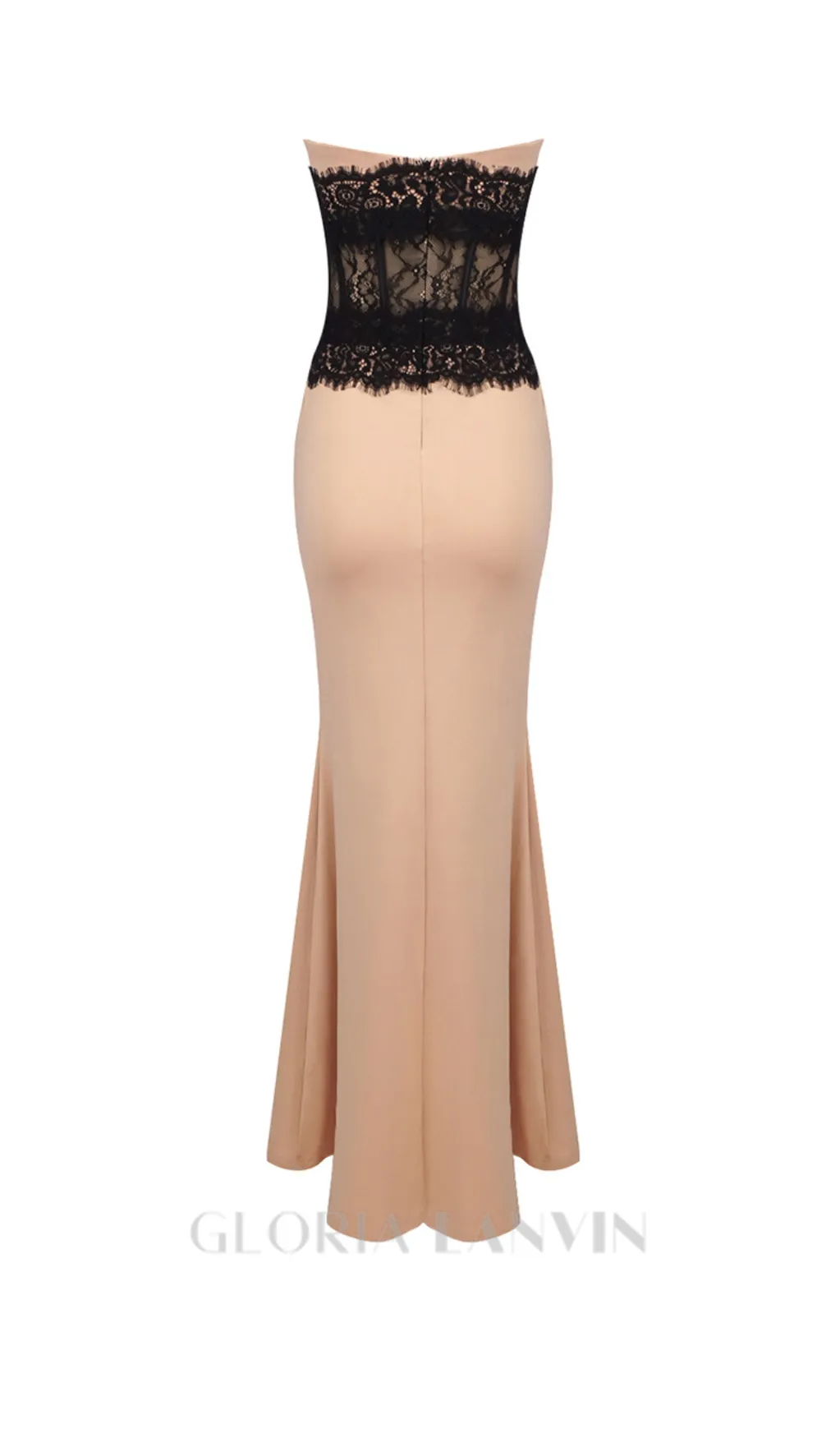 ADELE CREPE LACE CORSET MAXI DRESS IN BEIGE Gloria Lanvin