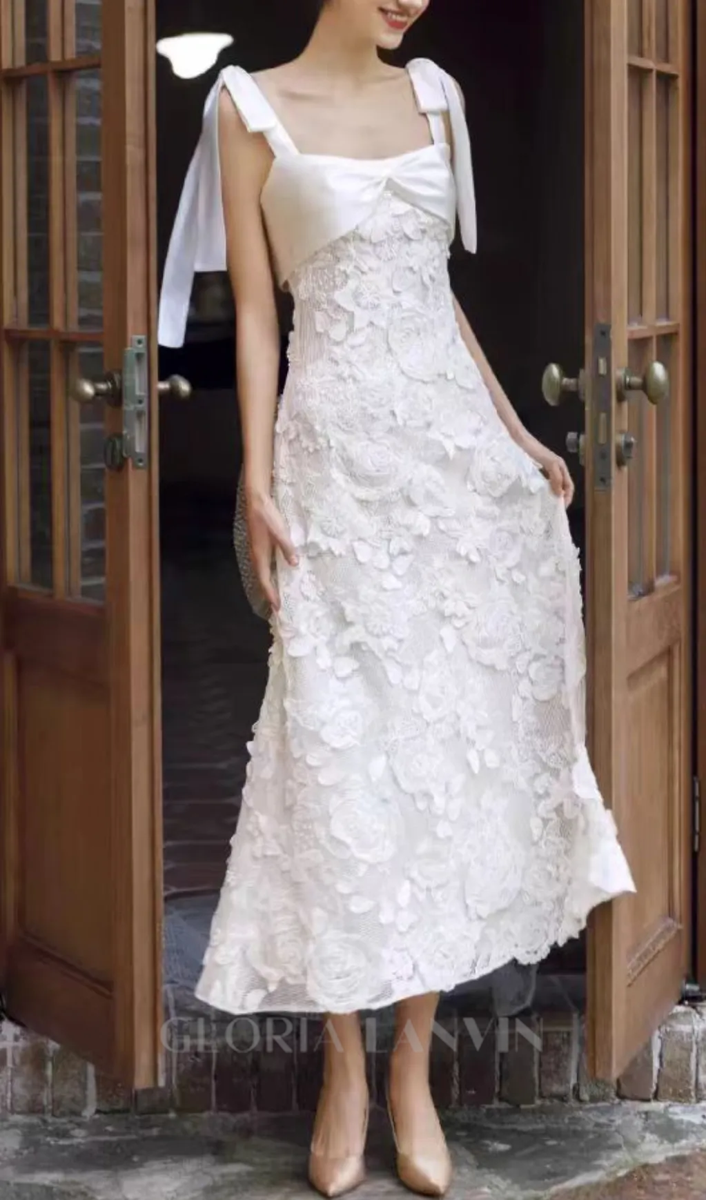 ADITI WHITE FLOWER LACE WEDDING MAXI DRESS Gloria Lanvin