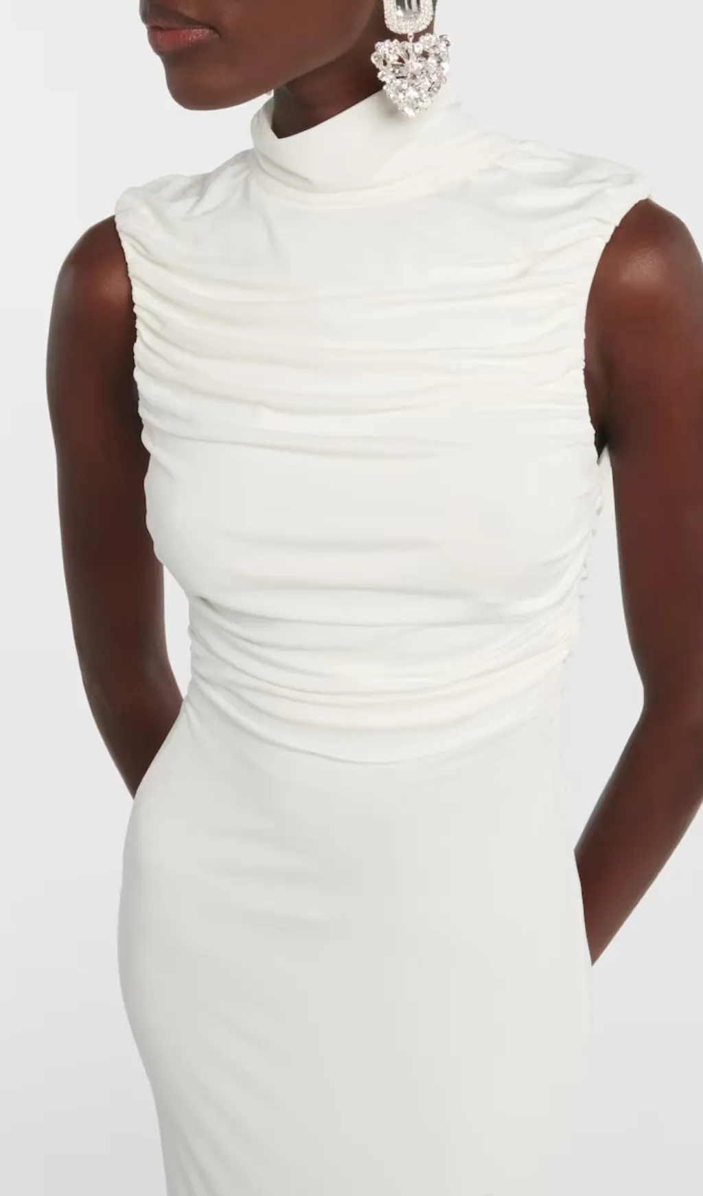 ADORA FLOWER EMBELLISHED RUCHED MIDI DRESS IN CREAM Gloria Lanvin