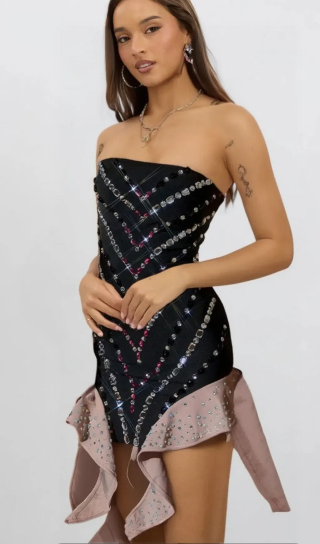 afra CADY STRAPLESS RHINESTONE BANDAGE MINI DRESS Gloria Lanvin