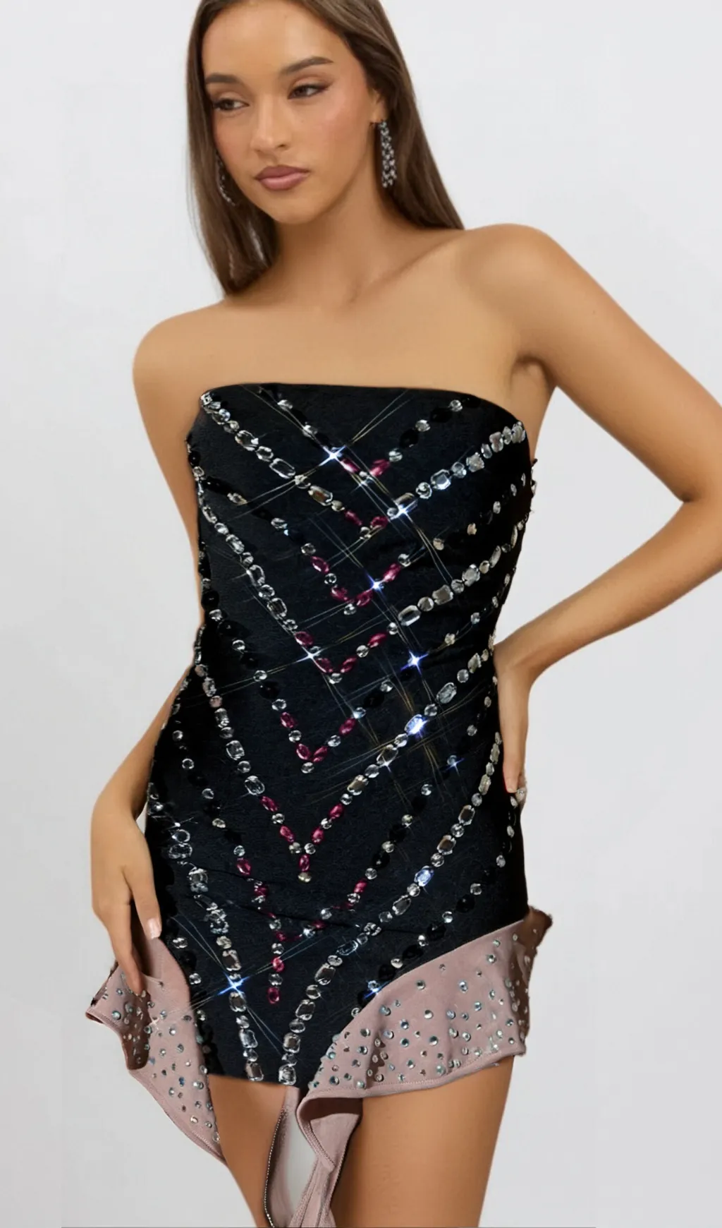 afra CADY STRAPLESS RHINESTONE BANDAGE MINI DRESS Gloria Lanvin