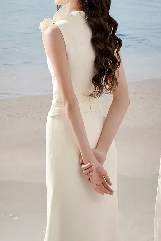 alani flower slim split midi dress in apricot Gloria Lanvin