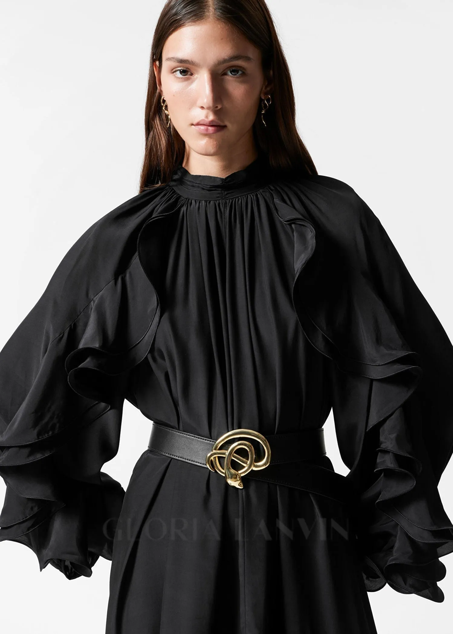 alani ruffled embellished mini dress in black Gloria Lanvin