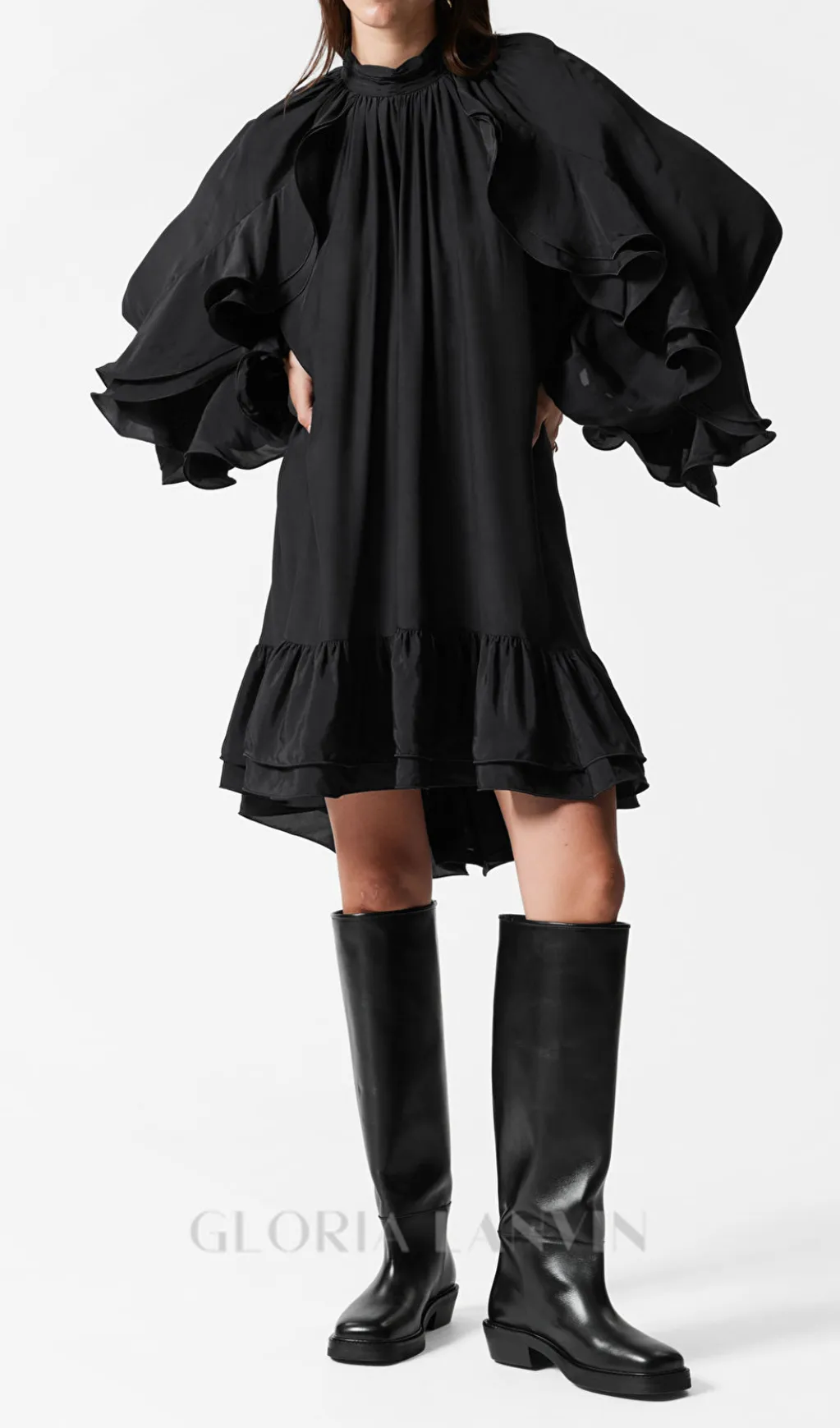 alani ruffled embellished mini dress in black Gloria Lanvin