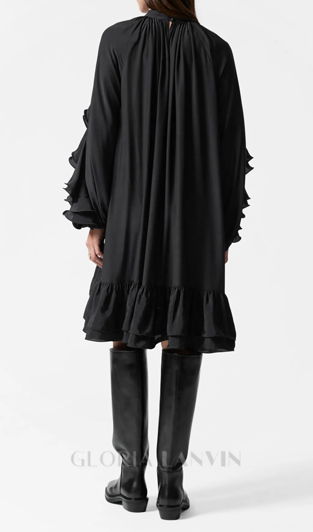 alani ruffled embellished mini dress in black Gloria Lanvin