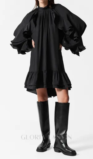 alani ruffled embellished mini dress in black Gloria Lanvin