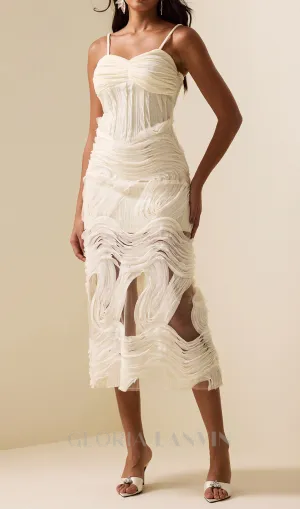 ALANI WHITE EMBROIDERY LACE SLEEVELESS MIDI DRESS Gloria Lanvin
