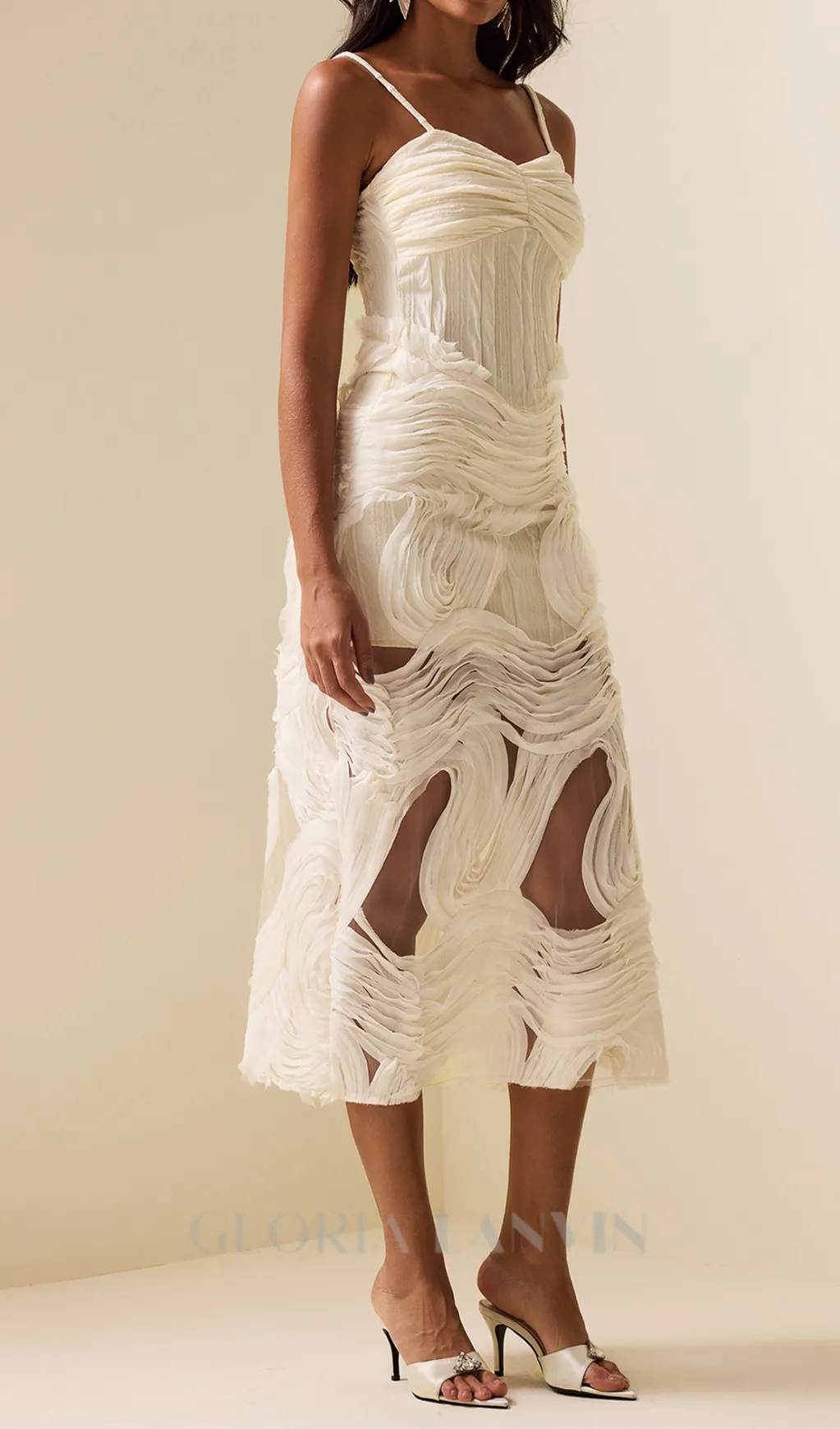ALANI WHITE EMBROIDERY LACE SLEEVELESS MIDI DRESS Gloria Lanvin