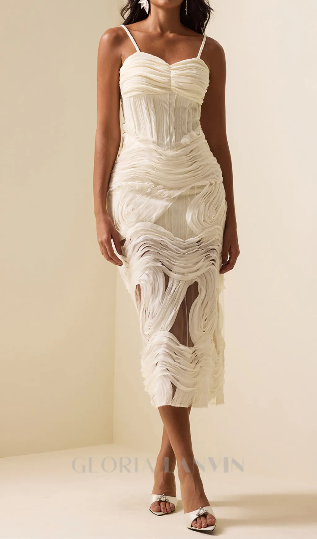 ALANI WHITE EMBROIDERY LACE SLEEVELESS MIDI DRESS Gloria Lanvin
