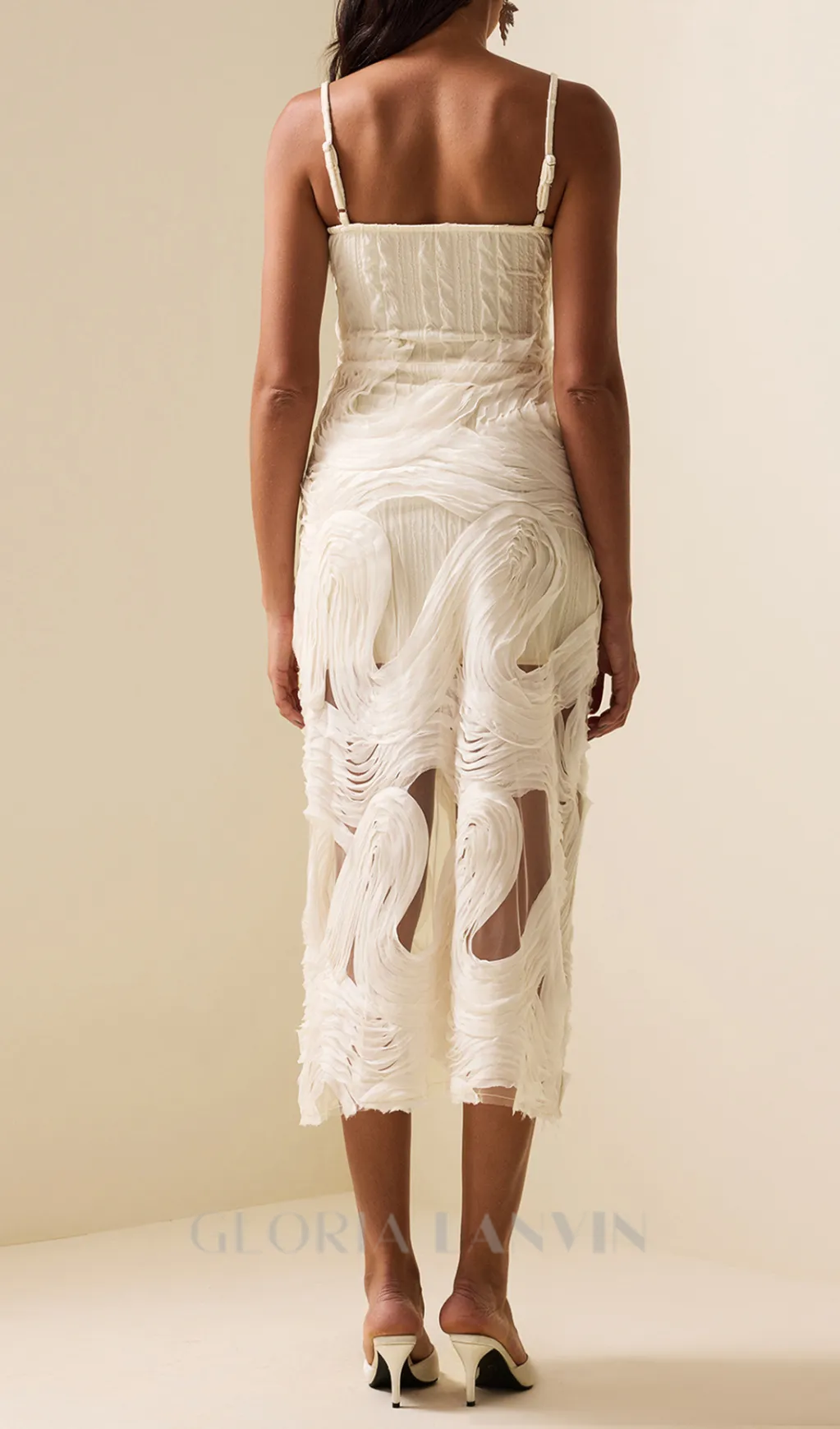 ALANI WHITE EMBROIDERY LACE SLEEVELESS MIDI DRESS Gloria Lanvin